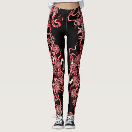 Het vierkant en het Roos rood en zwart Leggings