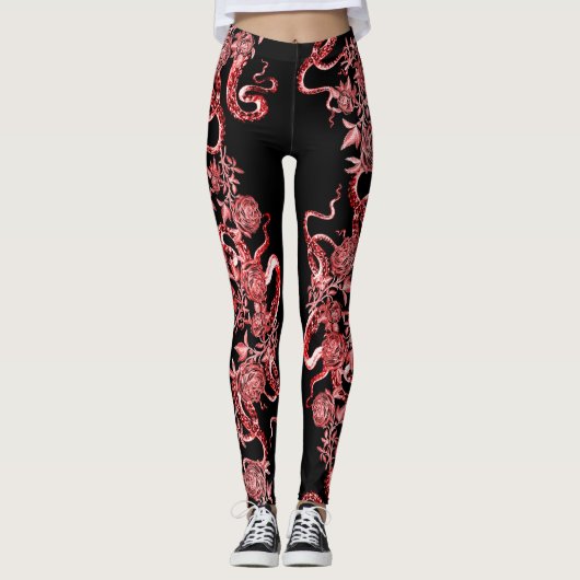 Het vierkant en het Roos rood en zwart Leggings (Voorkant)