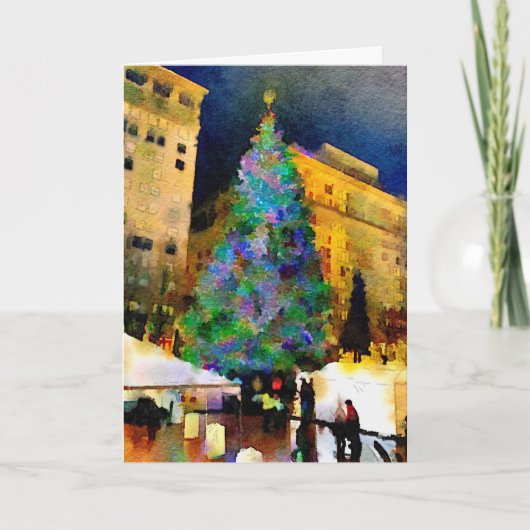 Het Vierkant van de Pionier van Portland bij Feestdagen Kaart (Voorkant)