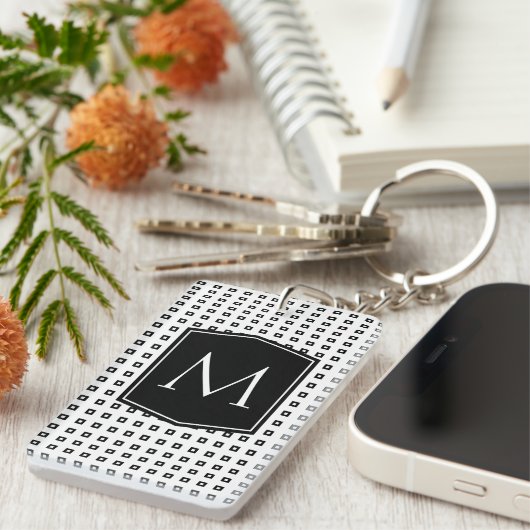 Het vierkante Personaliseerbare Monogram van het Sleutelhanger (Voorkant Rechts)