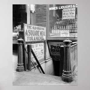 Het vijf-cent restaurant, 1915.  foto poster