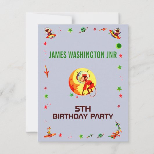 Het vijfde verjaardagsfeestje van Space Boy Kaart (Achterkant)