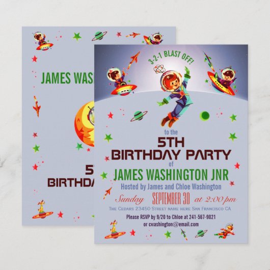 Het vijfde verjaardagsfeestje van Space Boy Kaart (Voorkant / Achterkant)