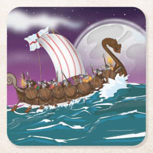 Het Vikingschip Cartoon Kartonnen Onderzetters