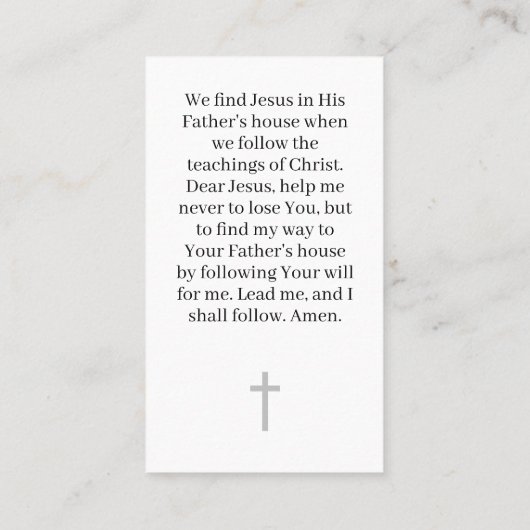 Het vinden van het Kind Jezus Gebed Kaart Contactkaartje (Achterkant)