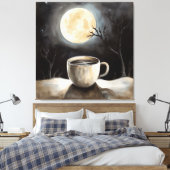 Het vinden van winterrust met koffie en maan. canvas afdruk (Insitu (Slaapkamer))