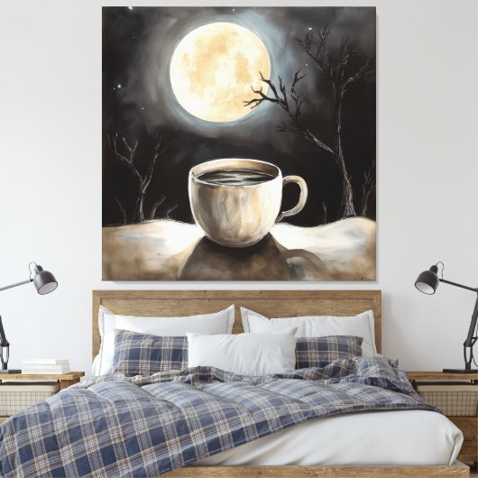 Het vinden van winterrust met koffie en maan. canvas afdruk (Insitu (Slaapkamer))