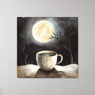 Het vinden van winterrust met koffie en maan. canvas afdruk