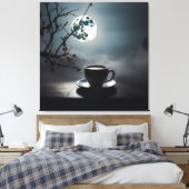 Het vinden van winterrust met koffie en maan. canvas afdruk (Insitu (Slaapkamer))