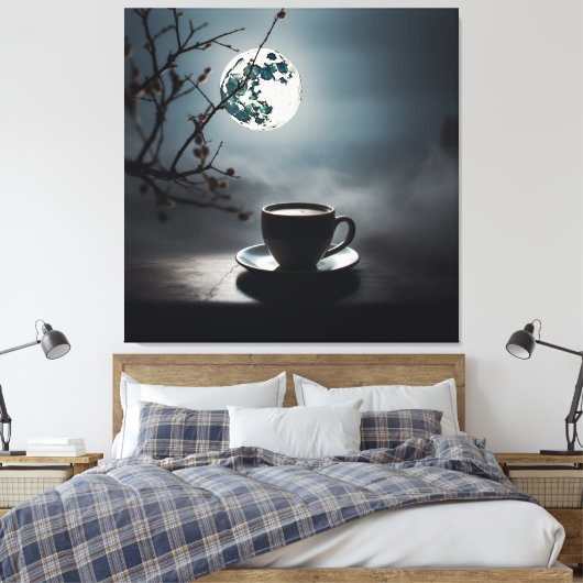 Het vinden van winterrust met koffie en maan. canvas afdruk (Insitu (Slaapkamer))