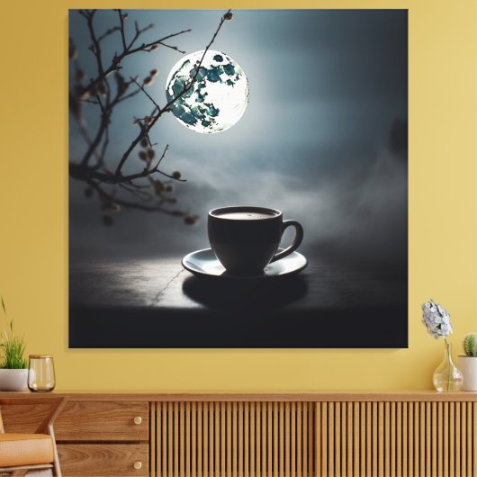 Het vinden van winterrust met koffie en maan. canvas afdruk (Insitu (Woonkamer))