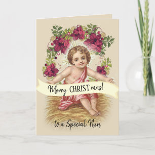Het vintage Baby Jesus Catholic Nun van Kerstmis Feestdagen Kaart