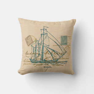 Het vintage Blauwgroen Varende ZeevaartHoofdkussen Kussen