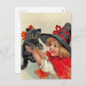 Het vintage Briefkaart van Halloween - Meisje & (Voorkant / Achterkant)