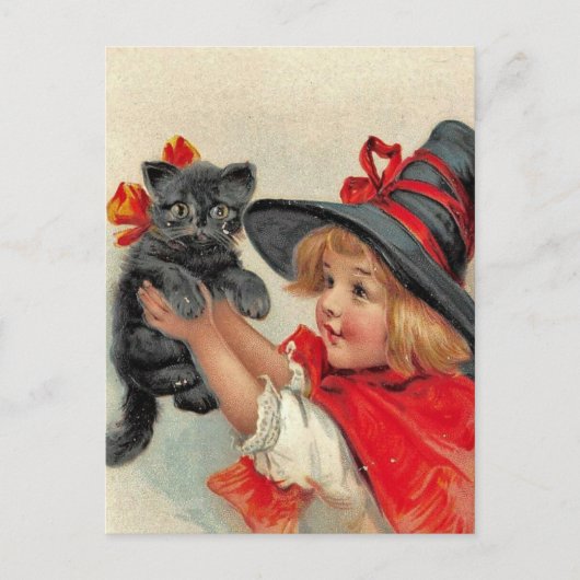 Het vintage Briefkaart van Halloween - Meisje & (Voorkant)