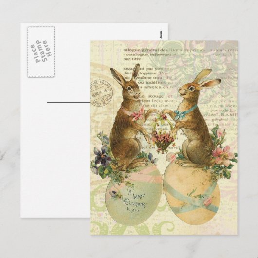Het vintage Franse briefkaart van Paashazen (Voorkant / Achterkant)