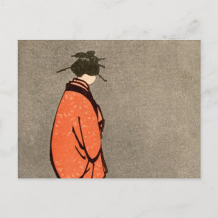 Het vintage Japanse Sinaasappel die van de Vrouw Briefkaart