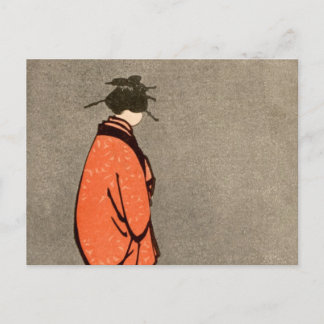 Het vintage Japanse Sinaasappel die van de Vrouw Briefkaart