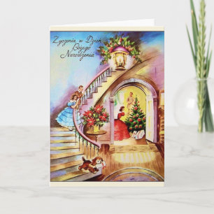 Het vintage Poolse Wenskaart van Kerstmis Feestdagen Kaart