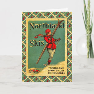 Het vintage Poster van de Ski, Northland Skis Feestdagen Kaart