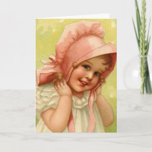 Het vintage Roze Meisje Pasen van de Bonnet Feestdagen Kaart