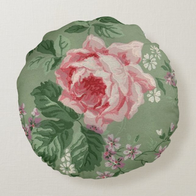 Het vintage Roze nam Behang toe Rond Kussen (Achterkant)