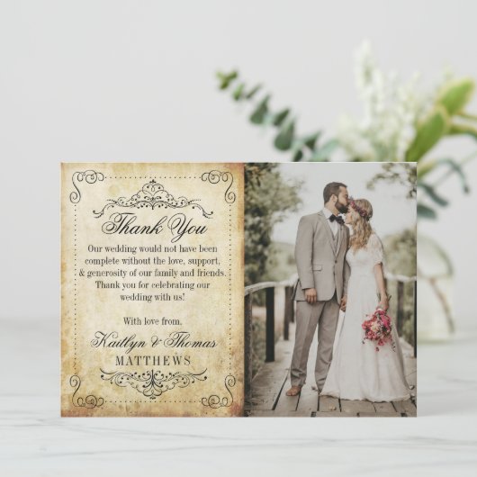 Het  Vintage Wedding Collectie Bedankkaart (Staand voorkant)
