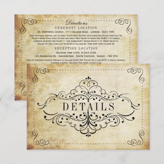 Het  Vintage Wedding Collectie Informatiekaartje (Voorkant / Achterkant)