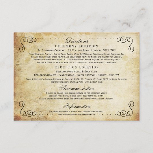 Het  Vintage Wedding Collectie Informatiekaartje (Achterkant)