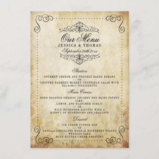 Het  Vintage Wedding Collectie Menu (Voorkant)