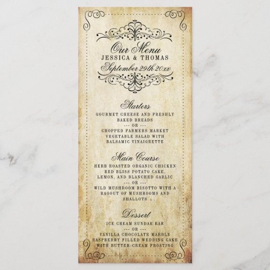 Het  Vintage Wedding Collectie Menu (Voorkant)