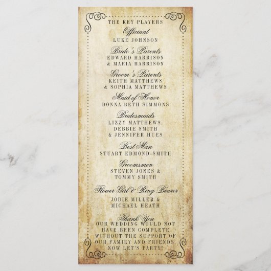 Het  Vintage Wedding Collectie Programmakaart (Achterkant)