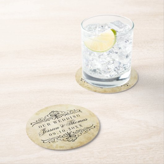 Het  Vintage Wedding Collectie Ronde Kartonnen Onderzetter (Insitu)