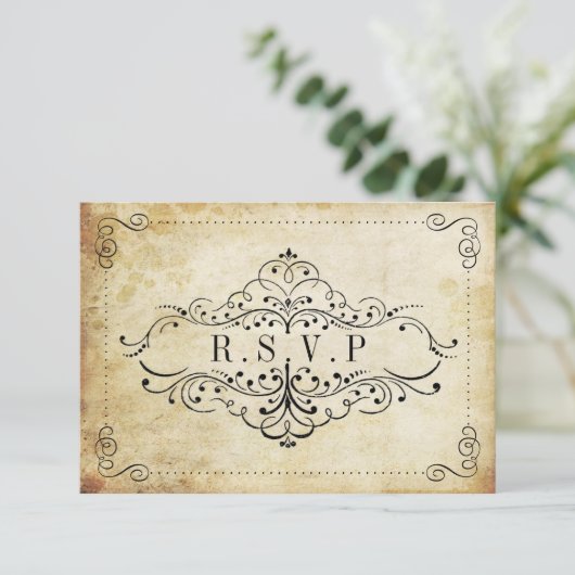 Het  Vintage Wedding Collectie RSVP Kaartje (Staand voorkant)