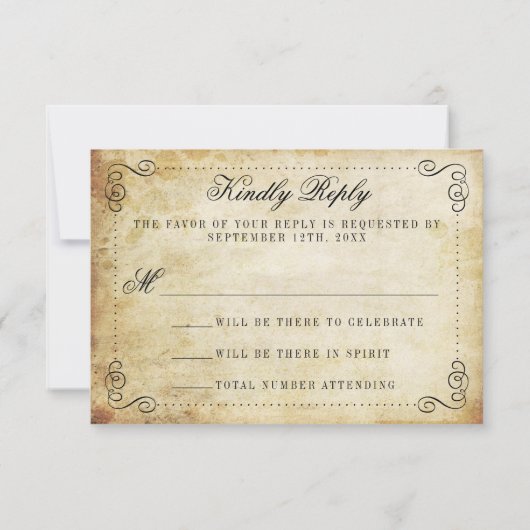 Het  Vintage Wedding Collectie RSVP Kaartje (Achterkant)