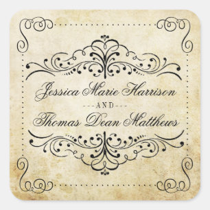 Het  Vintage Wedding Collectie Vierkante Sticker