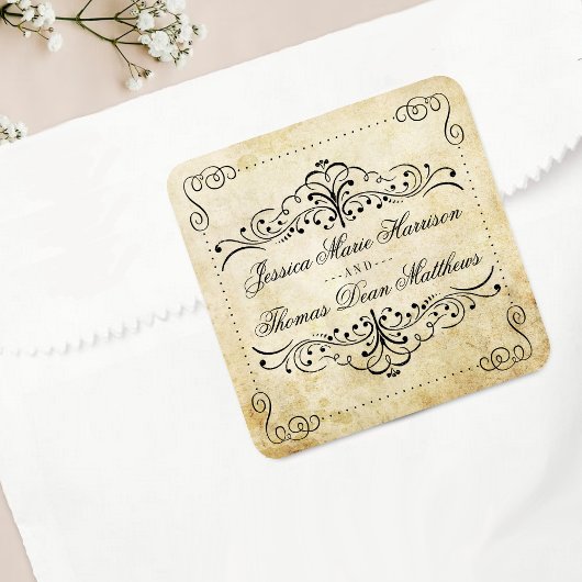 Het  Vintage Wedding Collectie Vierkante Sticker