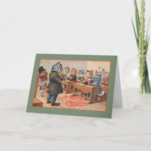 Het vintage Wenskaart van Christma van Katten, Feestdagen Kaart