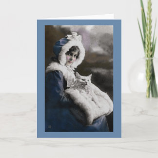 Het vintage Wenskaart van de Blauw van de Kat van Kaart