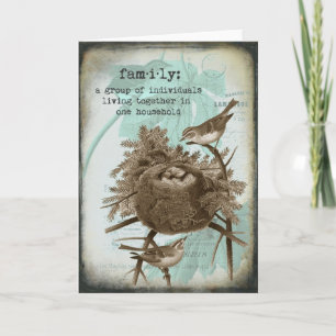 Het vintage Wenskaart van de Familie van de Vogel Kaart
