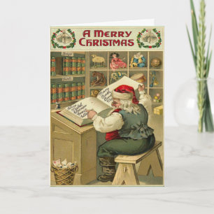 Het Vintage Wenskaart van de Lijst van de kerstman Feestdagen Kaart