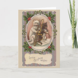 Het vintage Wenskaart van Kerstmis van Katten Feestdagen Kaart