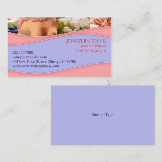 Het Visitekaartje van de Massage van het kuuroord (Voorkant / Achterkant)