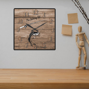 Het visleven met hengel haspel lijn haak vierkante klok