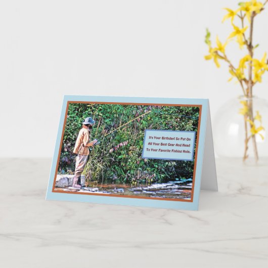 HET VISSEN EN/HAPPY BIRTHDAY/VISHERMAN OP RIVER BA KAART (Gele Bloem)