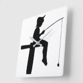 Het vissende Silhouet van de Jongen Vierkante Klok (Hoek)