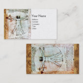 Het VITRUVIAANSE MAN, Antiek metaalgietgoud Visitekaartje (Voorkant / Achterkant)