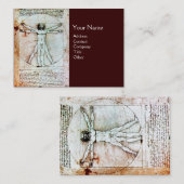 Het VITRUVIAANSE MAN, Antiek metaalgietgoud Visitekaartje (Voorkant / Achterkant)