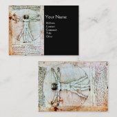 HET VITRUVIAANSE MAN, Antiek Zwart Bruin Perkament Visitekaartje (Voorkant / Achterkant)