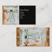 HET VITRUVIAANSE MAN, Antiek Zwart Bruin Perkament Visitekaartje (Voorkant / Achterkant)